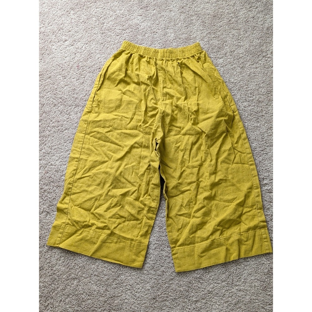 Nettle Studios Linen Pants Womens Small Short Wide Leg Mustard Yellow Cropped